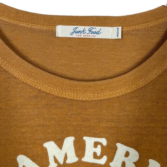 Junk Food All American Drinking Team Tee Medium Mustard Brown Retro Slim Fit New - Picture 5 of 6